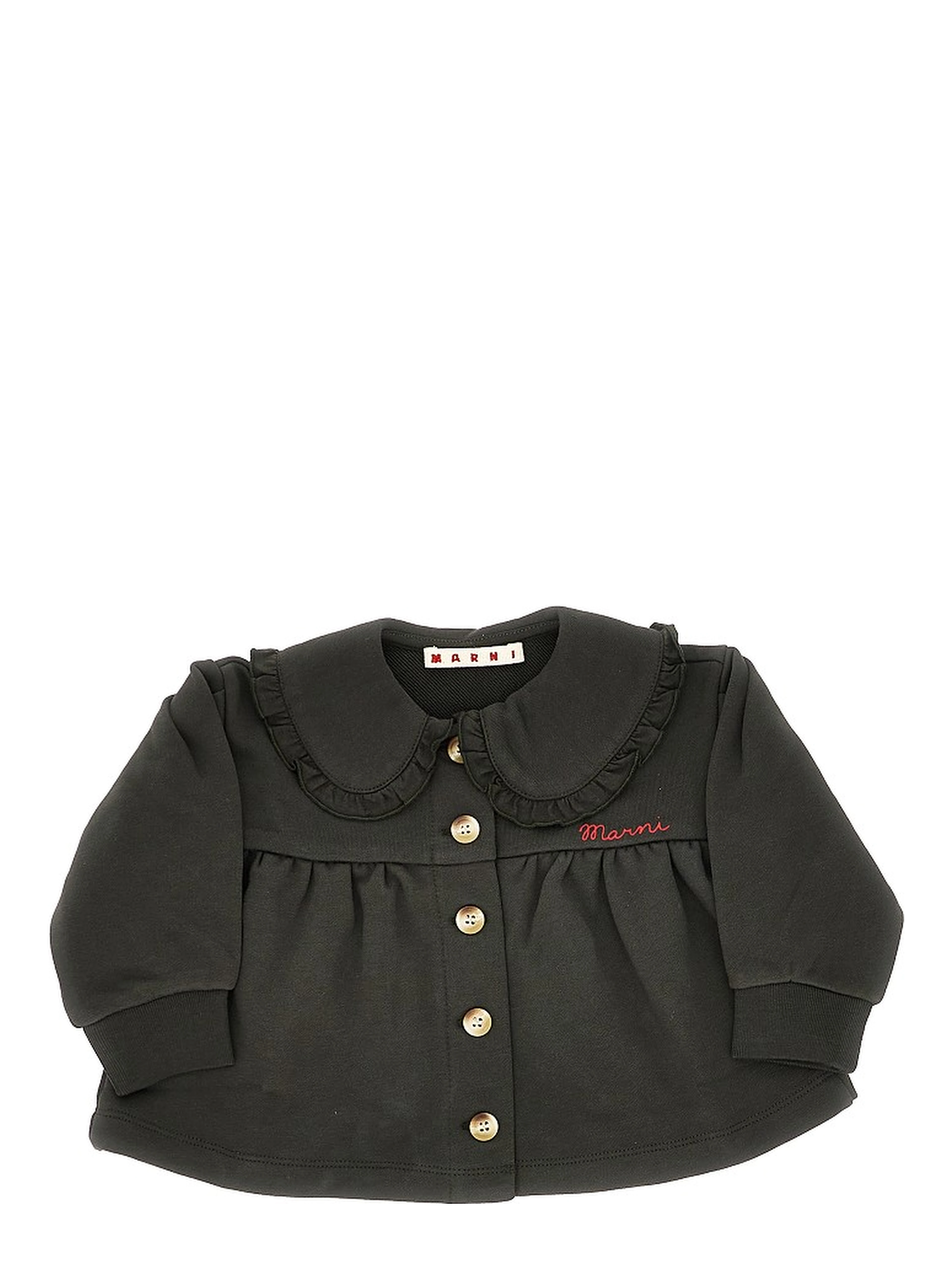 French terry jacket with ruffled collar
