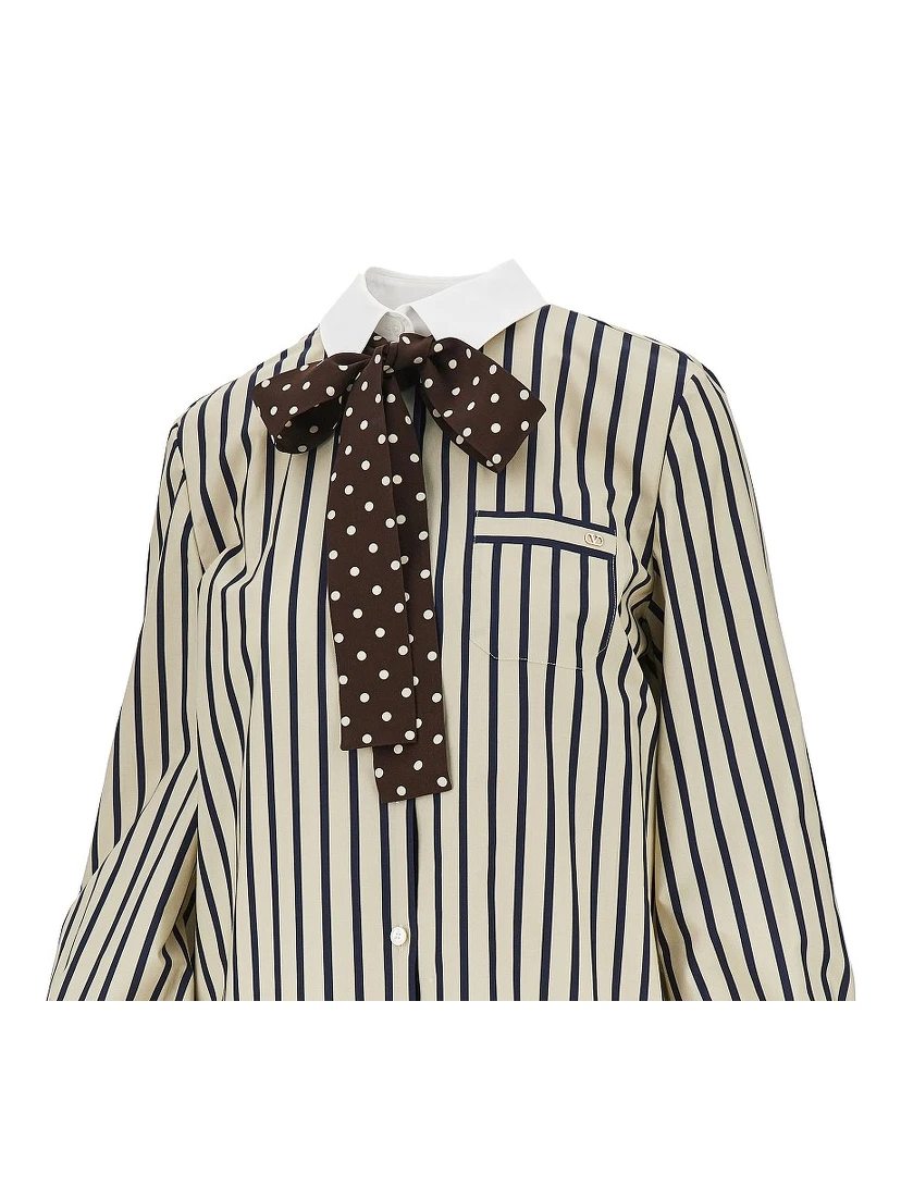 Striped shirt with silk bow