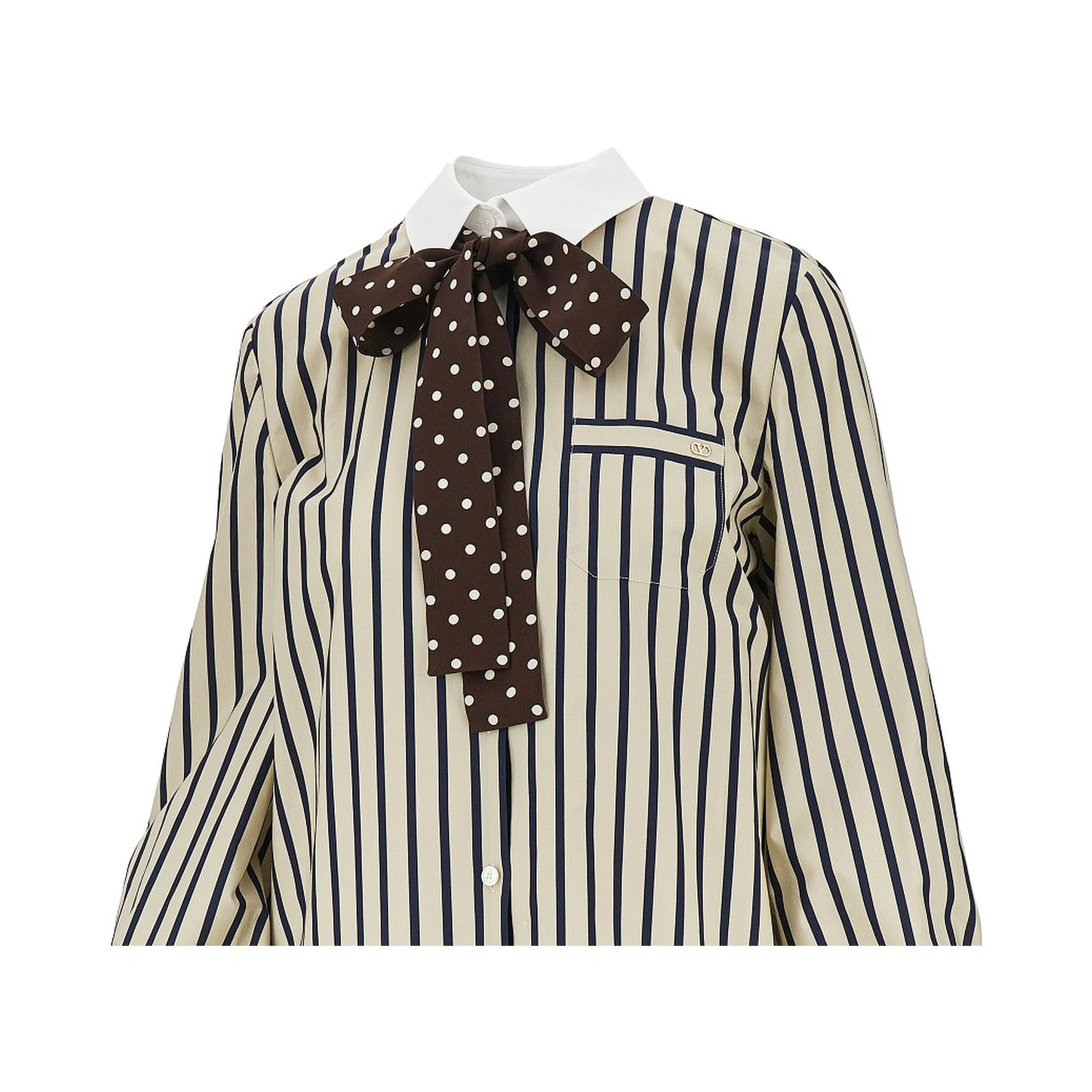 Striped shirt with silk bow