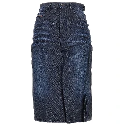 Creased denim midi skirt