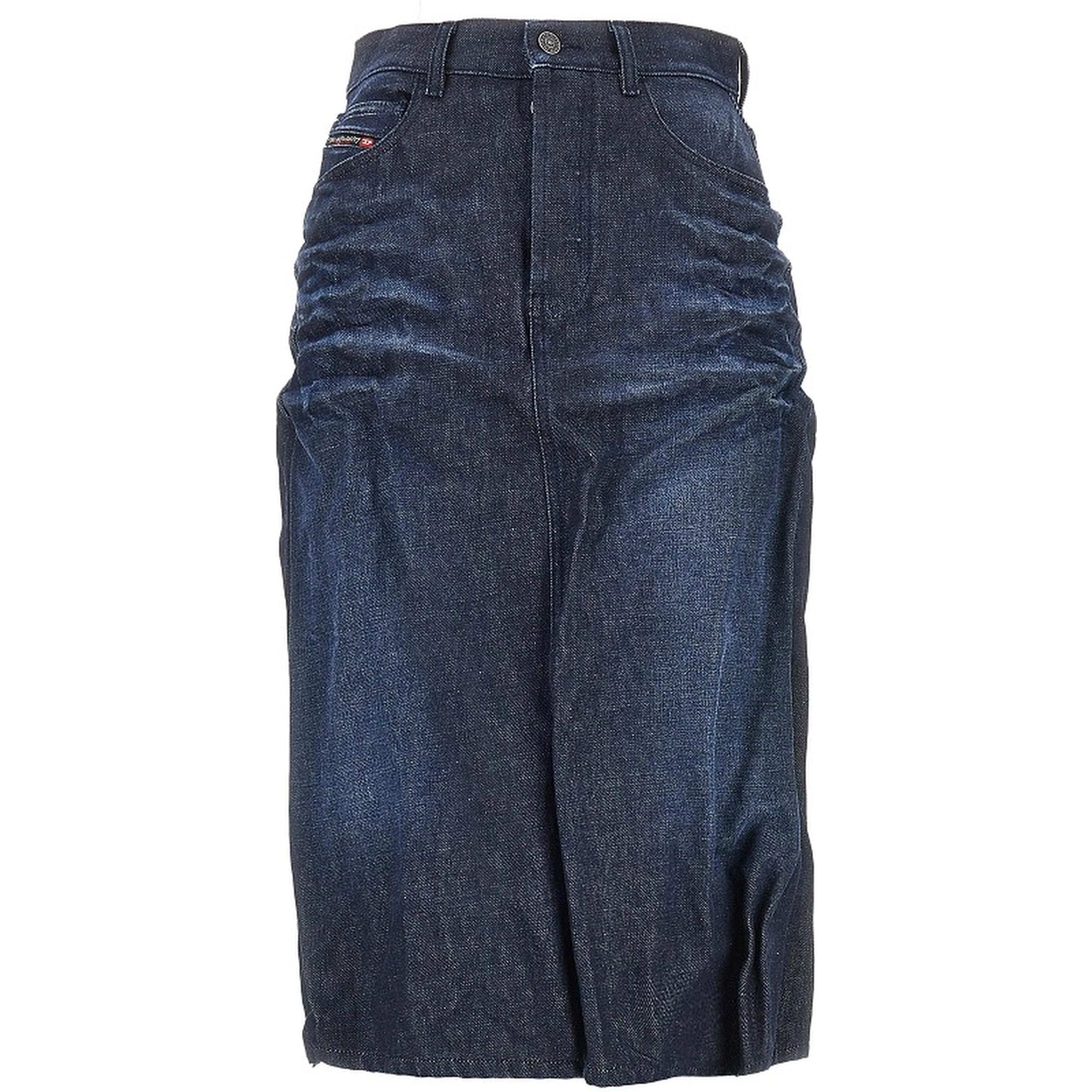 Creased denim midi skirt
