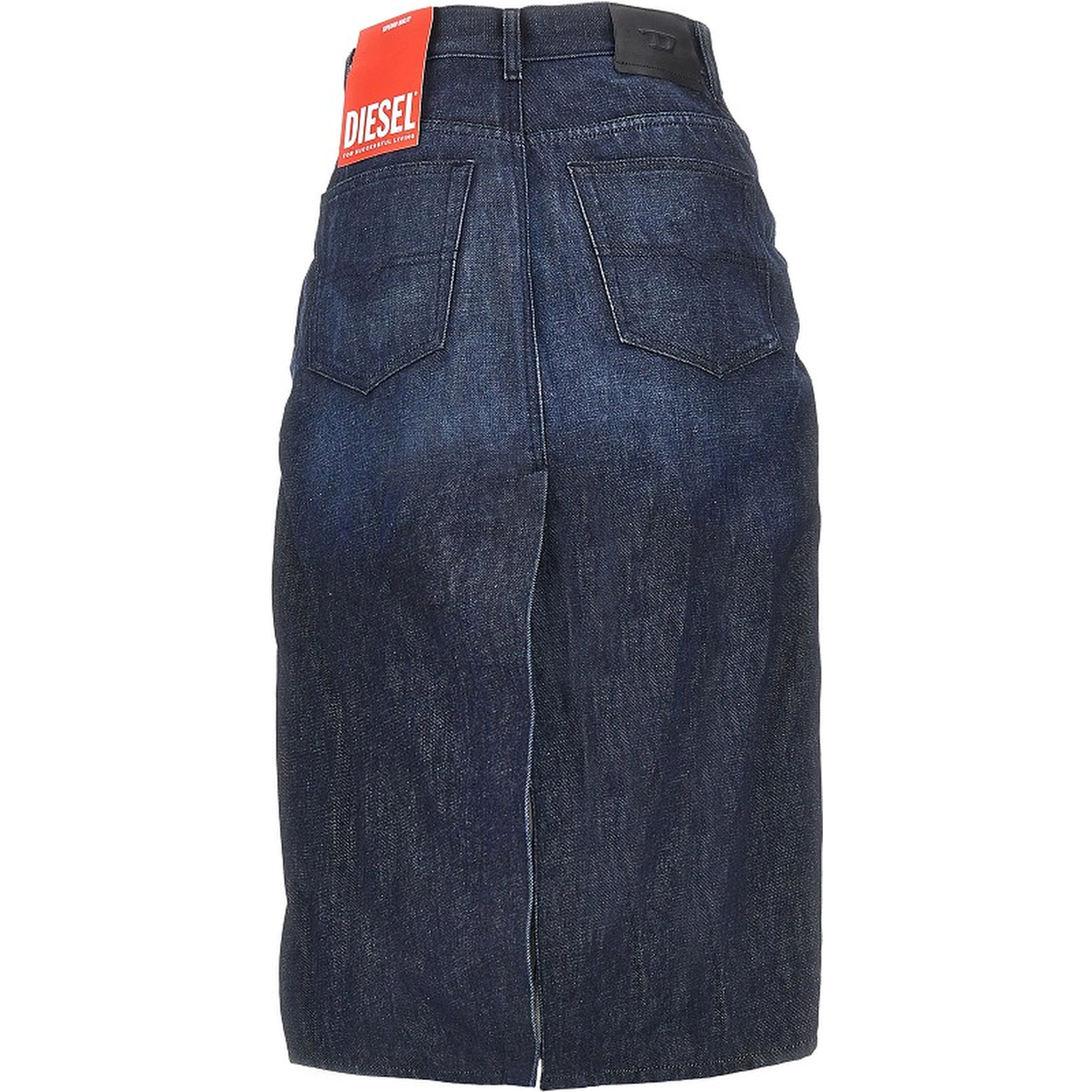 Creased denim midi skirt