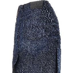 Creased denim midi skirt