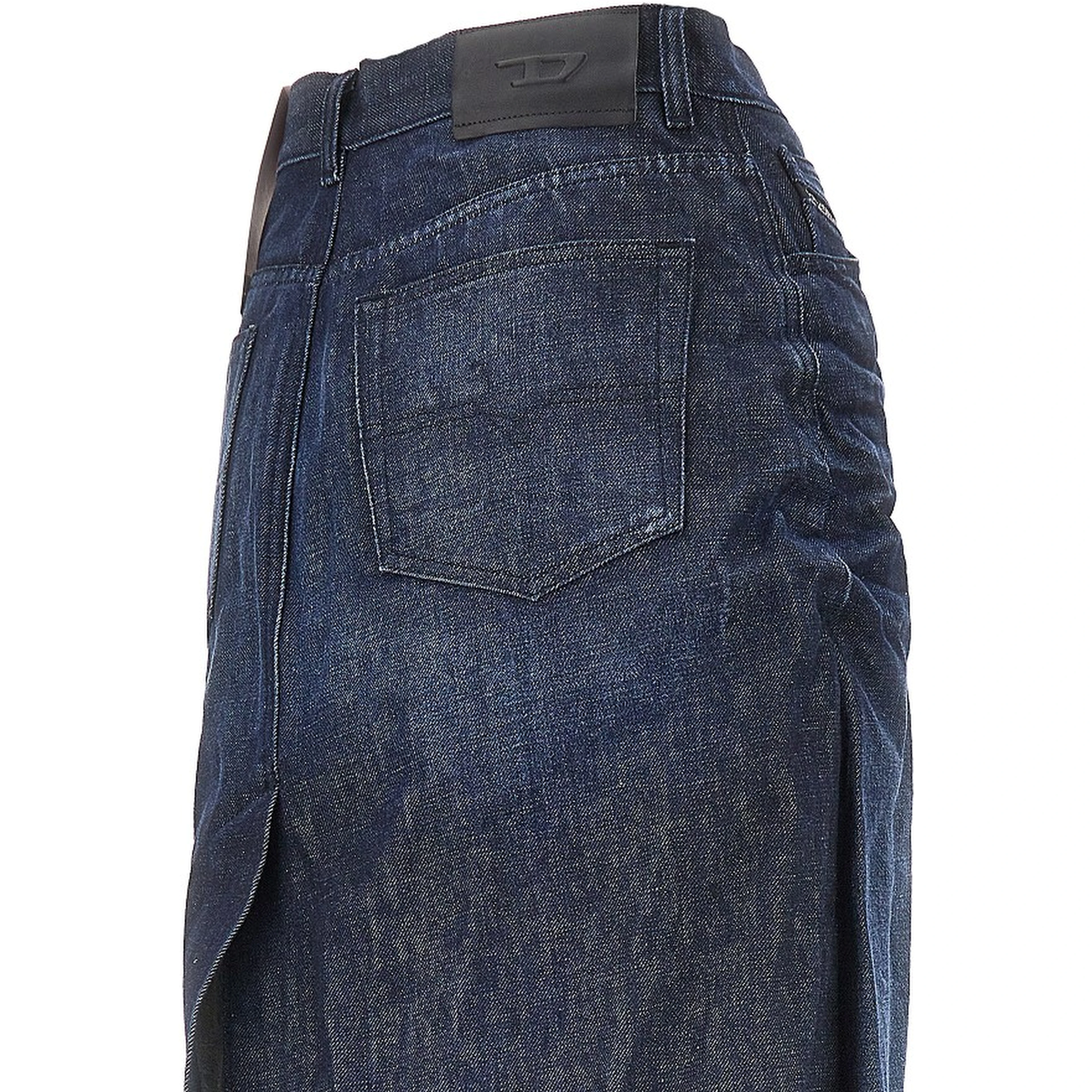 Creased denim midi skirt