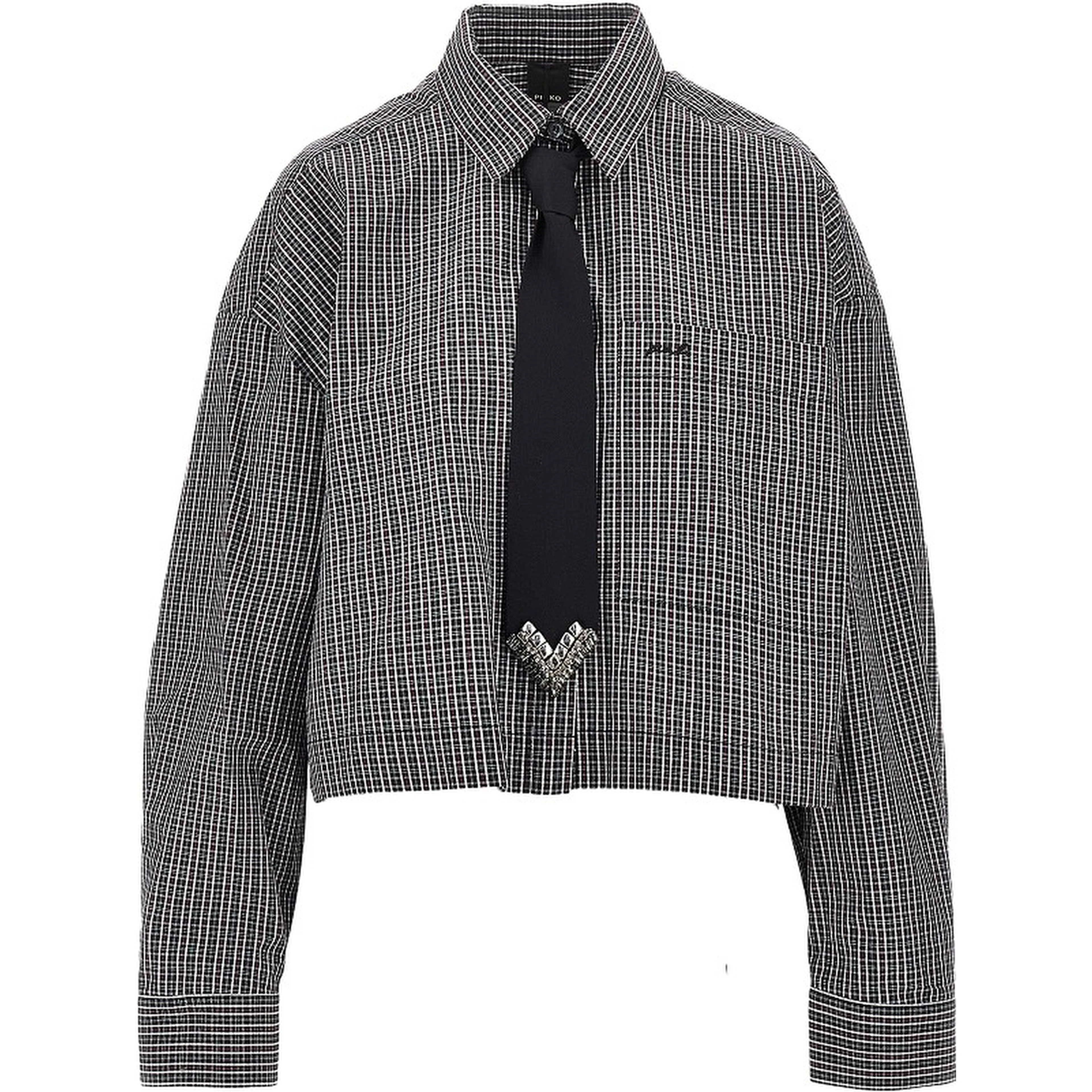 Check cropped shirt with necktie