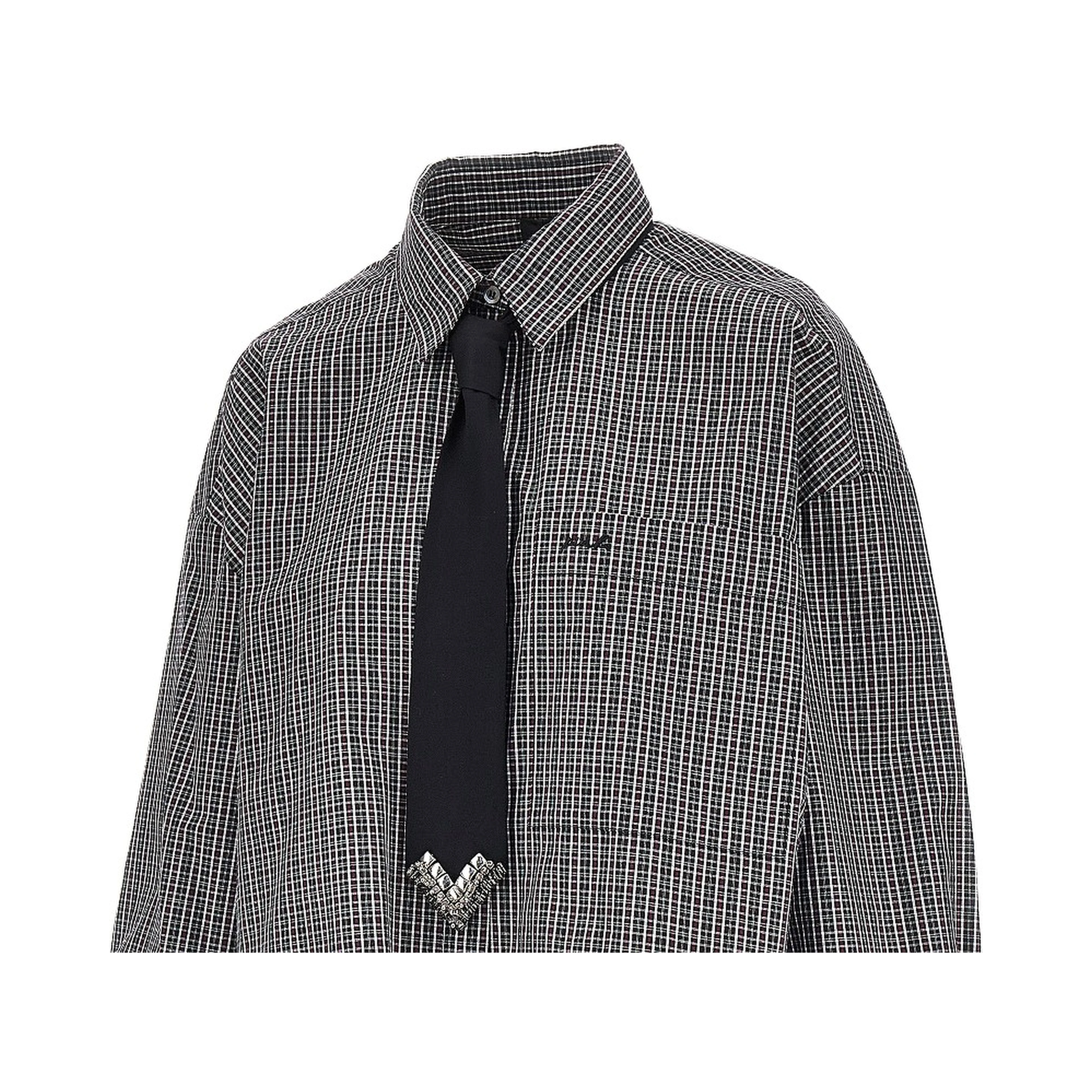 Check cropped shirt with necktie