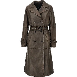 Vintage effect faux leather trench coat