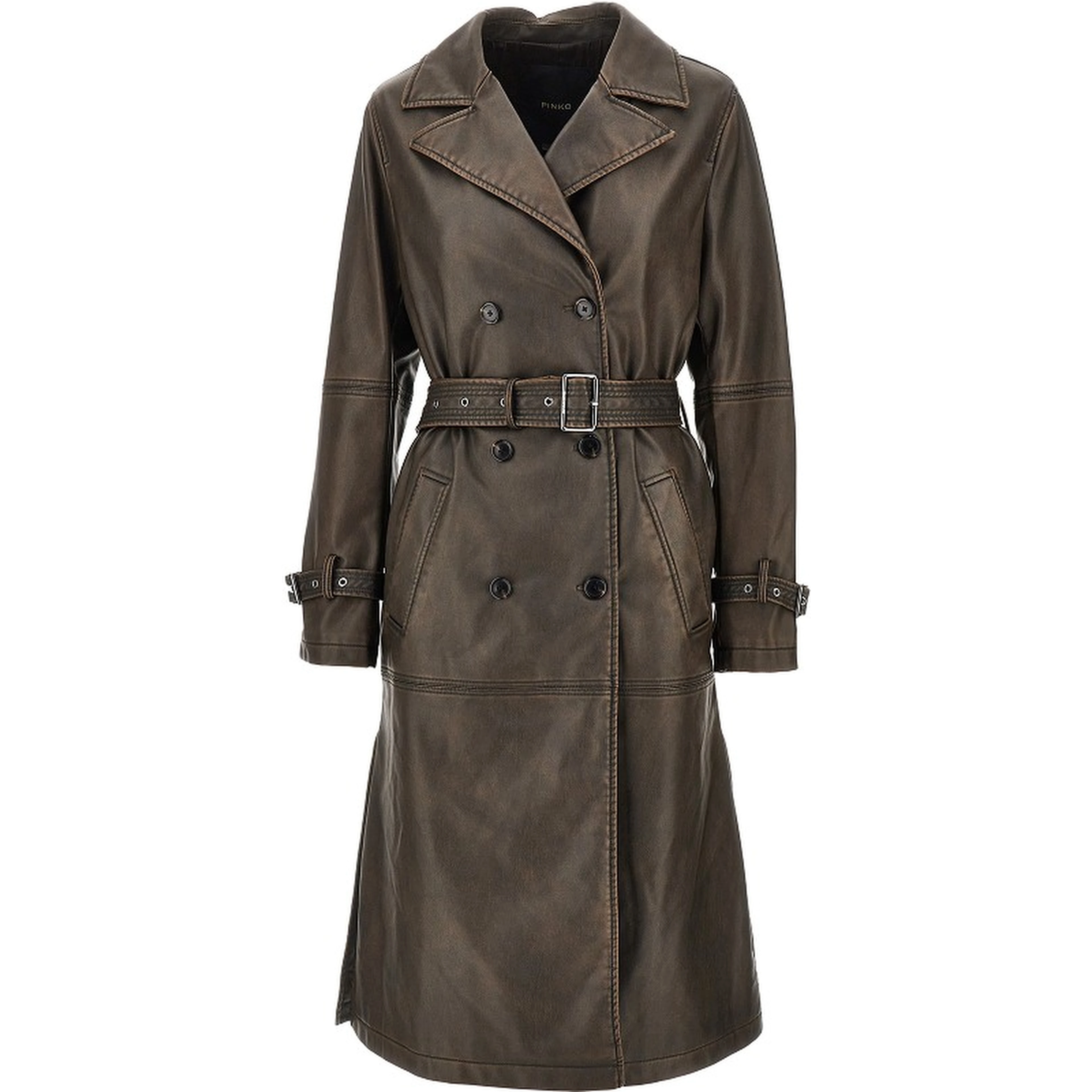 Vintage effect faux leather trench coat