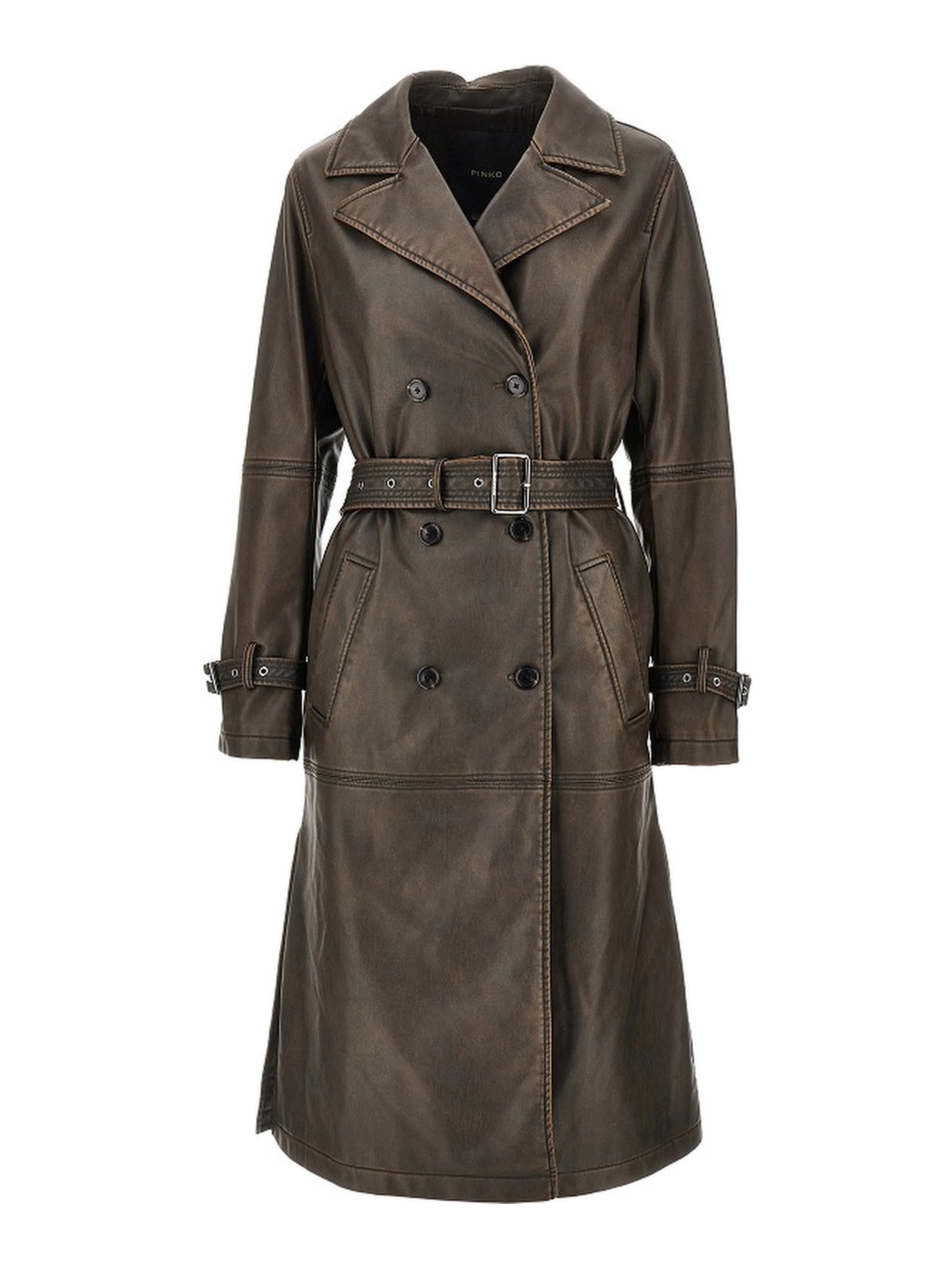 Vintage effect faux leather trench coat