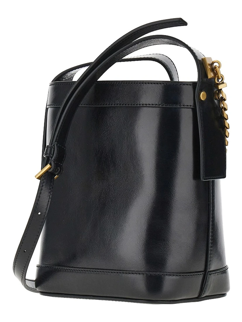Leather bucket bag with Medusa patch
