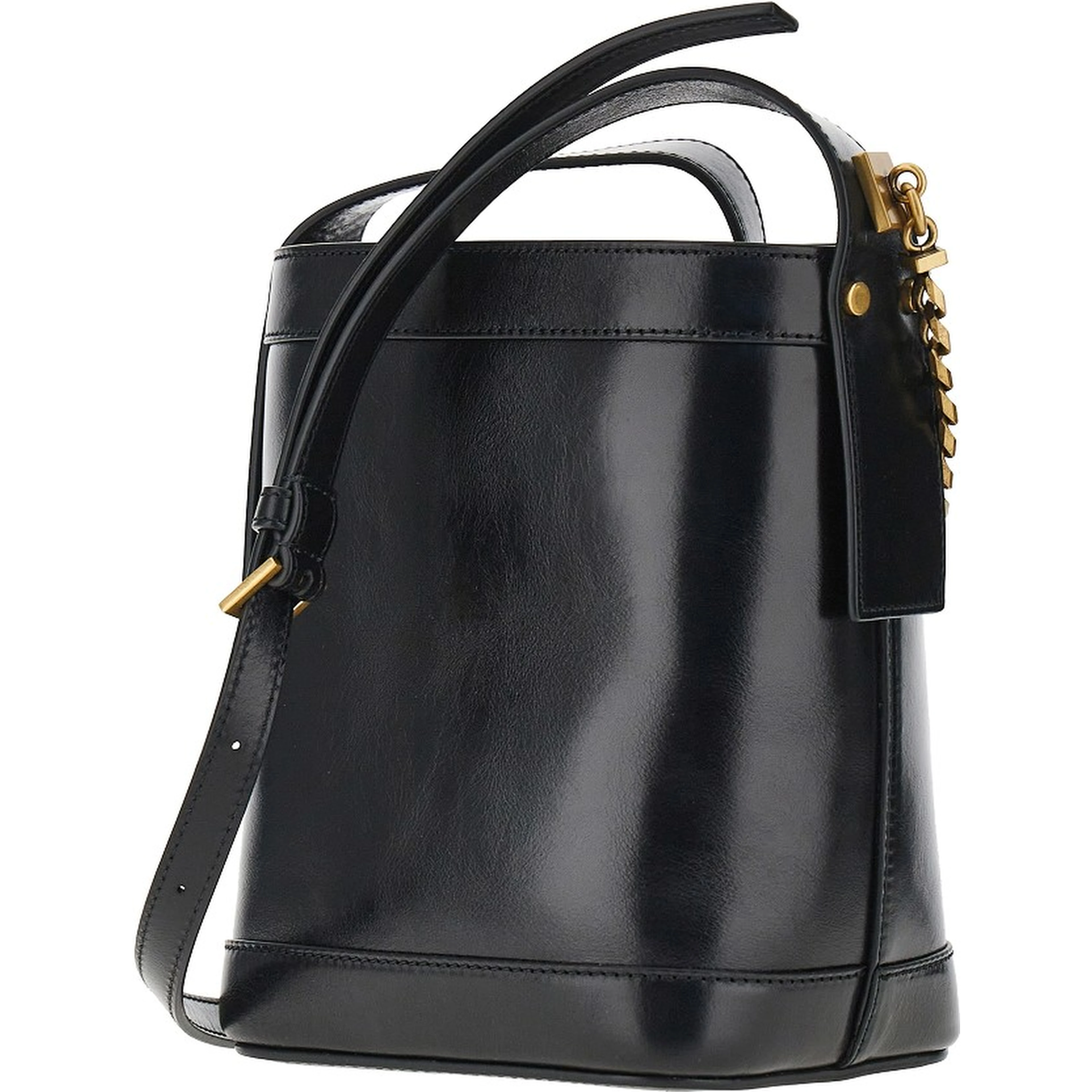 Leather bucket bag with Medusa patch