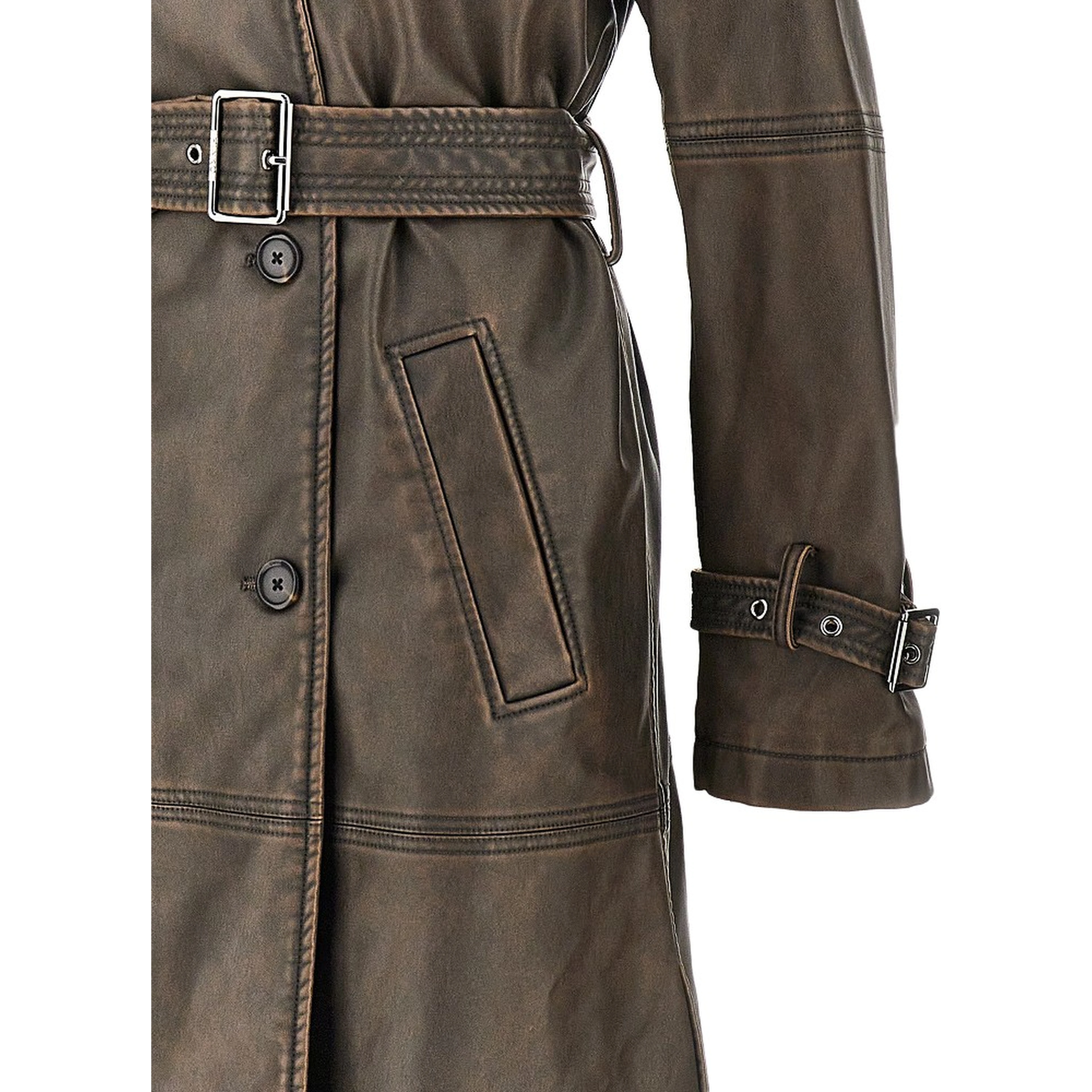 Vintage effect faux leather trench coat
