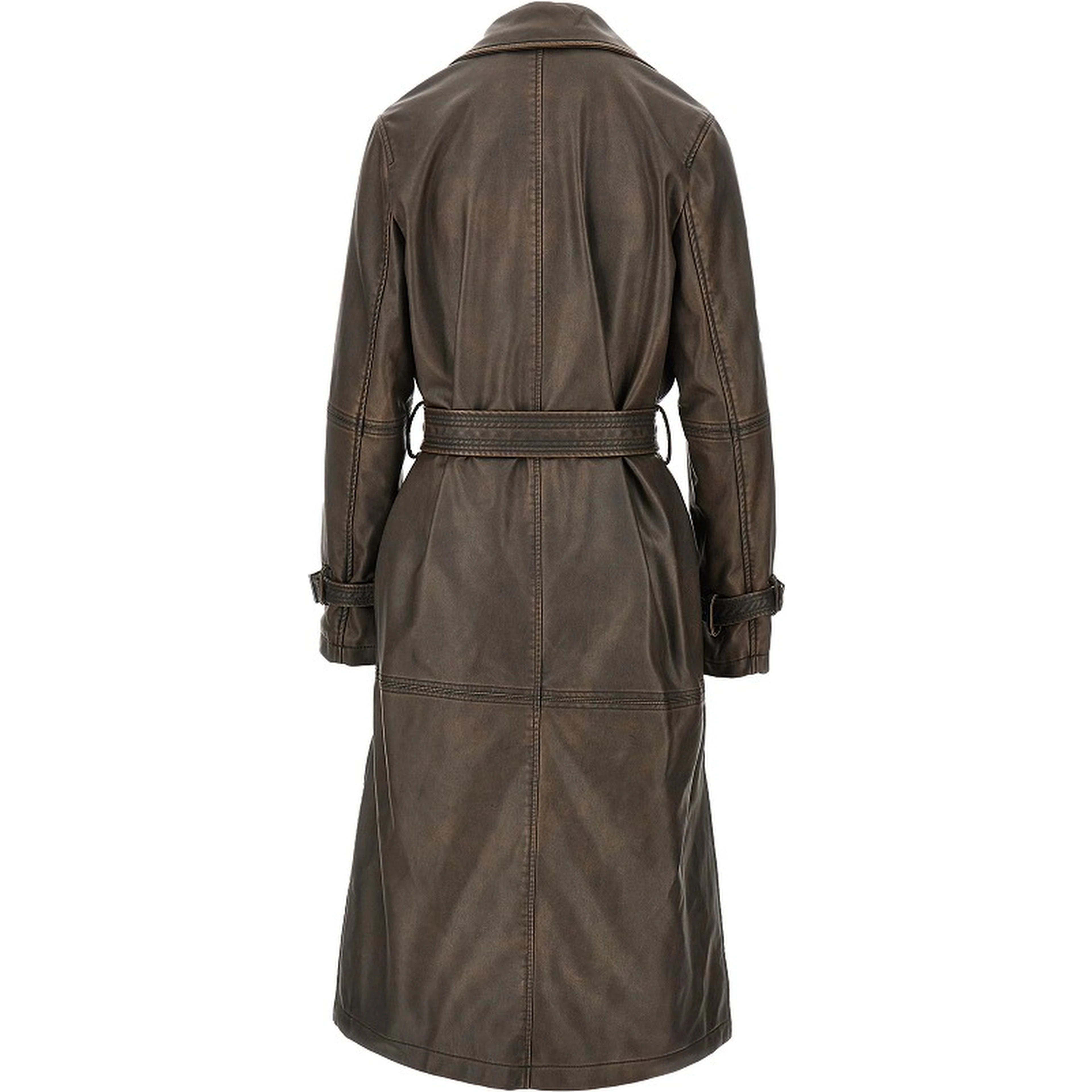Vintage effect faux leather trench coat