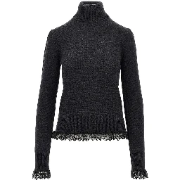 Merino wool sweater with lace trimming