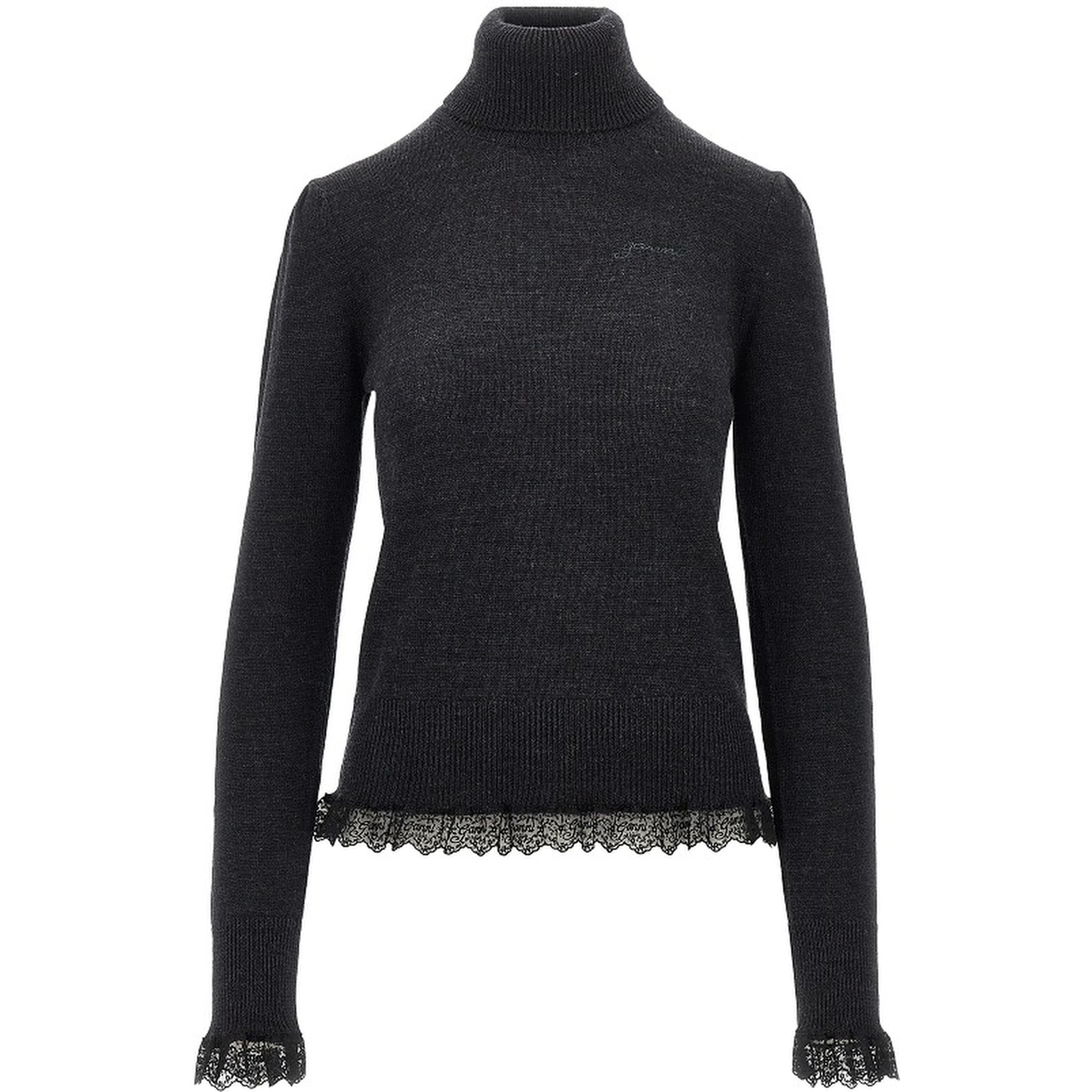 Merino wool sweater with lace trimming