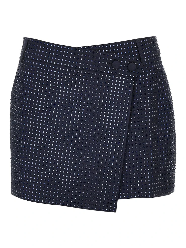 Gabardine mini skirt with rhinestones