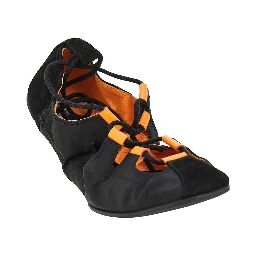 Nylon and suede leather laced ballerinas