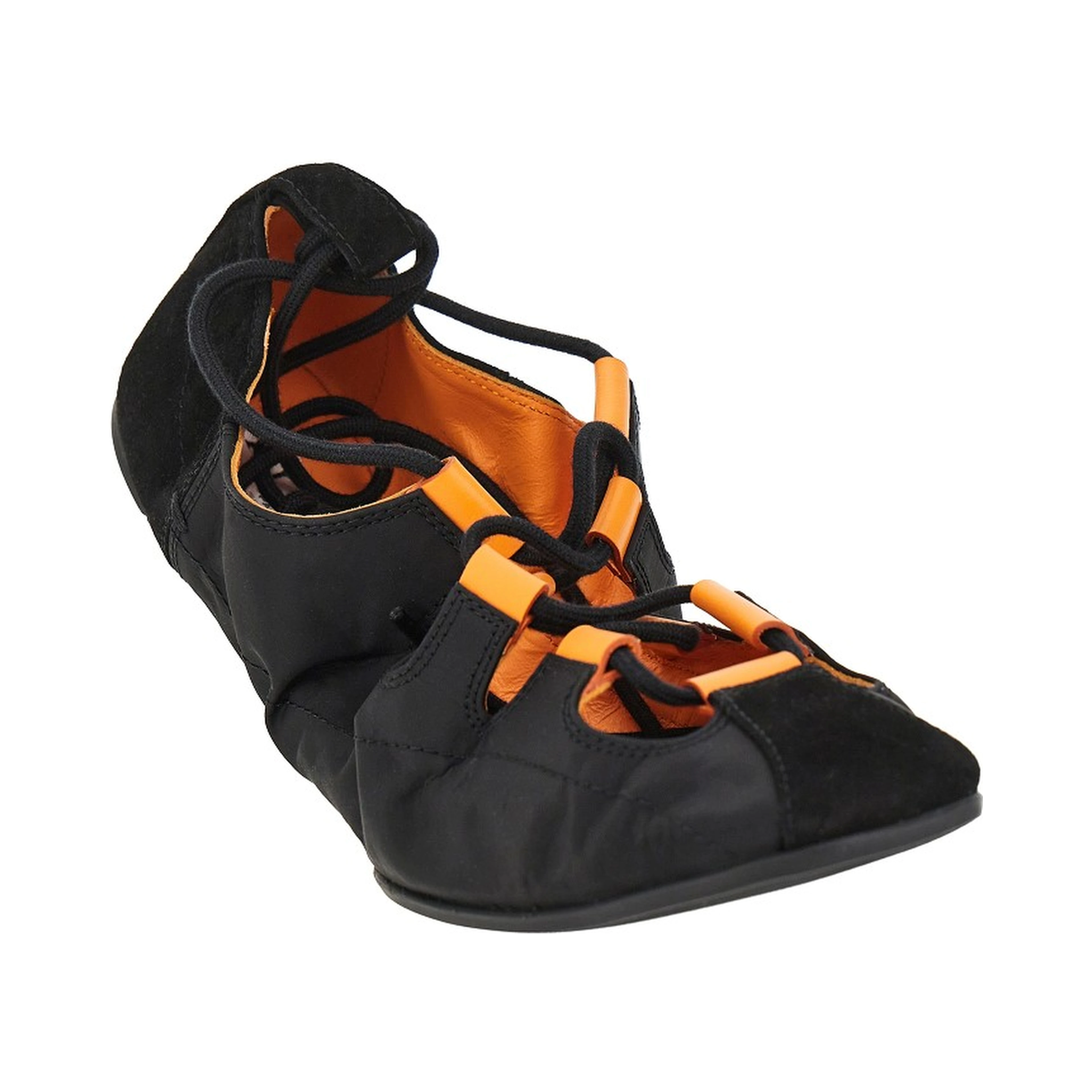 Nylon and suede leather laced ballerinas
