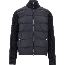 Padded nylon and wool cardigan