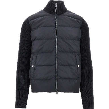 Padded nylon and wool cardigan