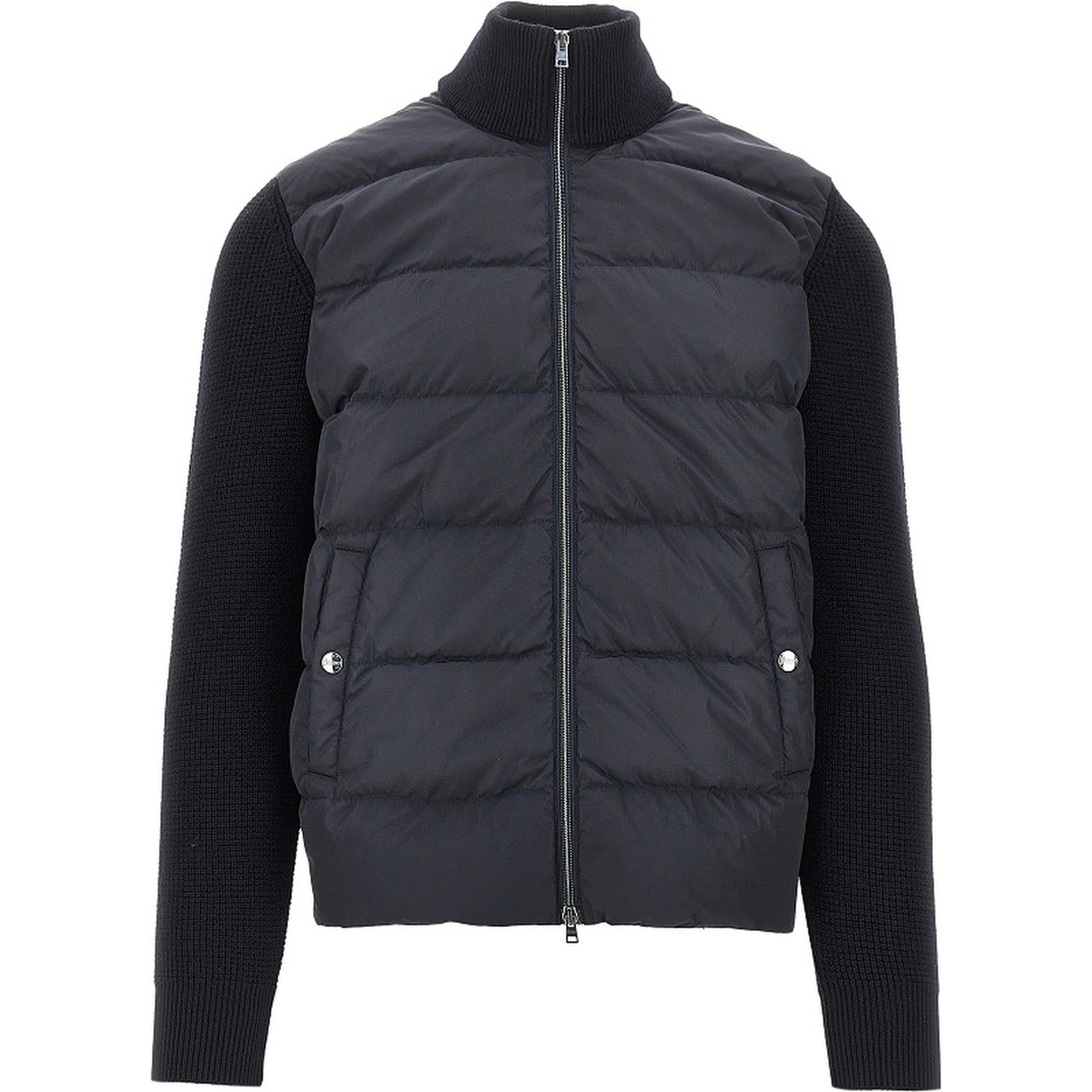 Padded nylon and wool cardigan