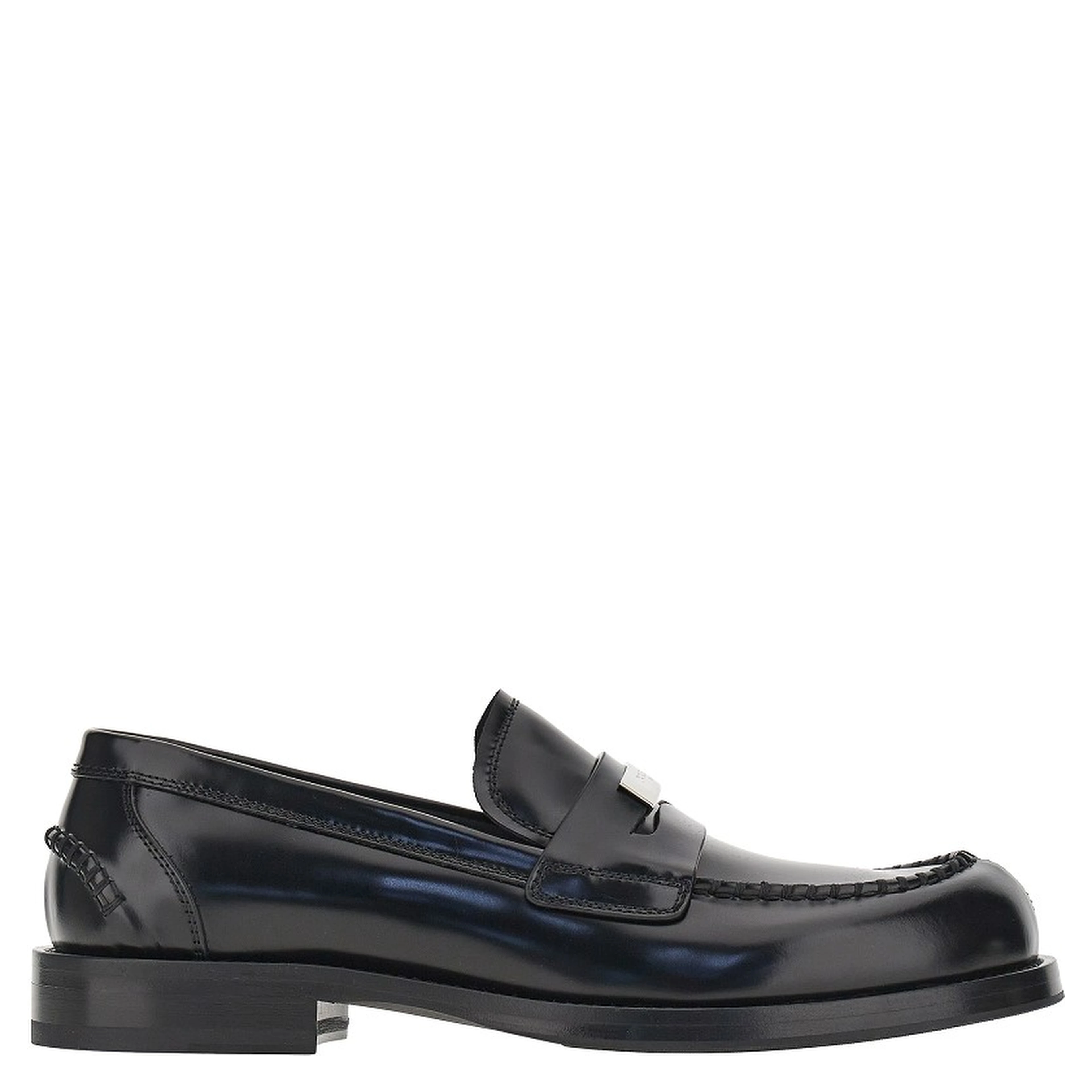 Logo plate leather loafers