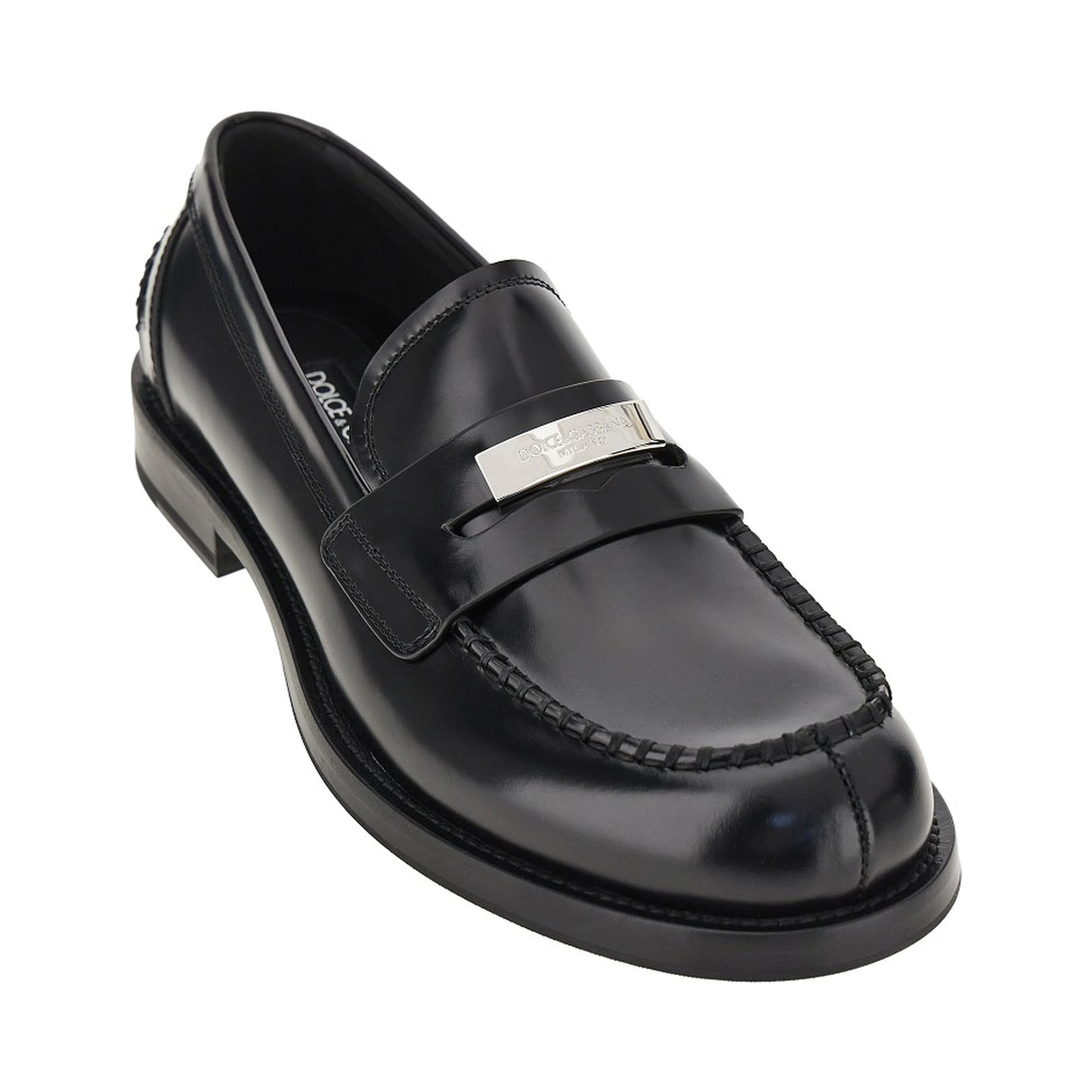 Logo plate leather loafers