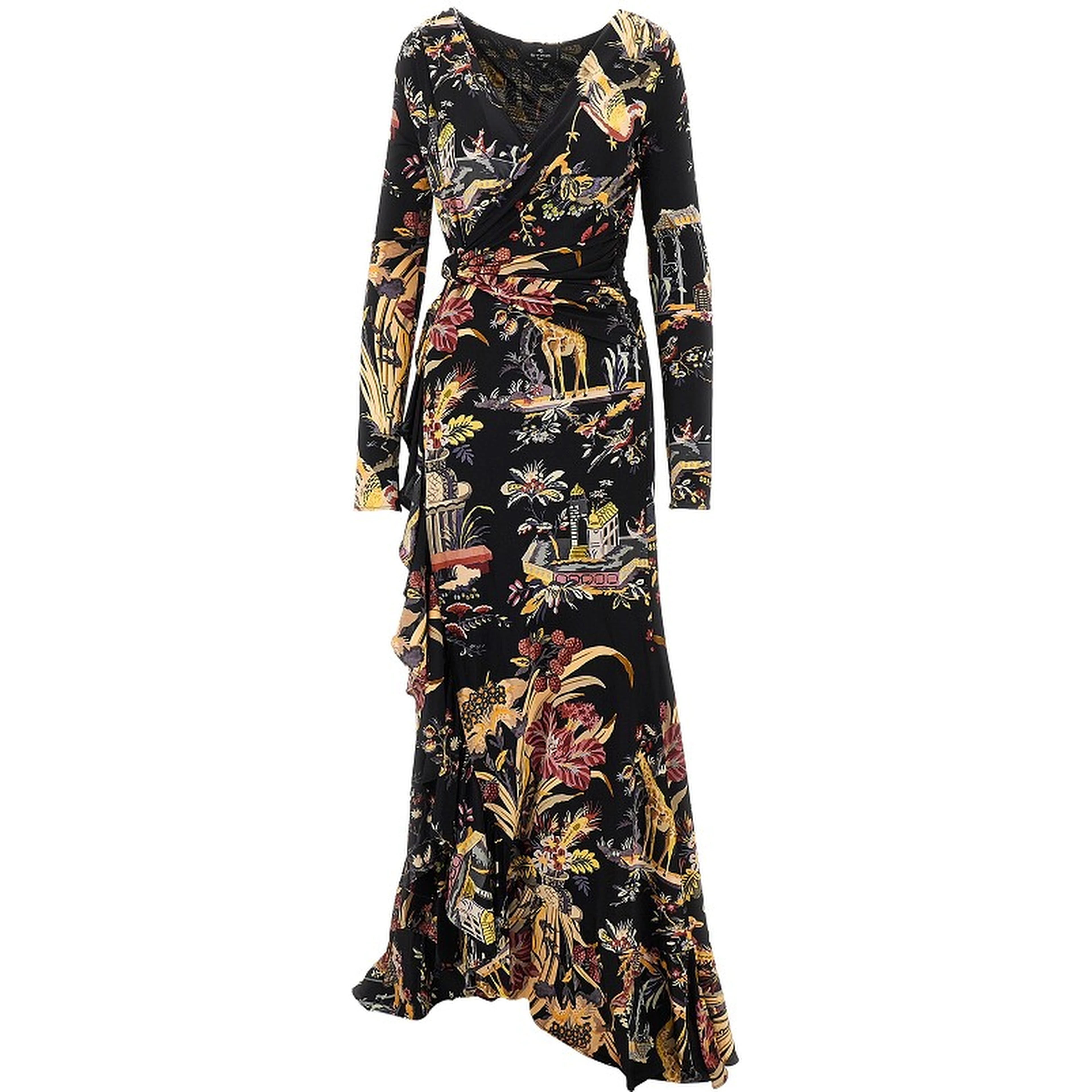 Stretch viscose long dress with print