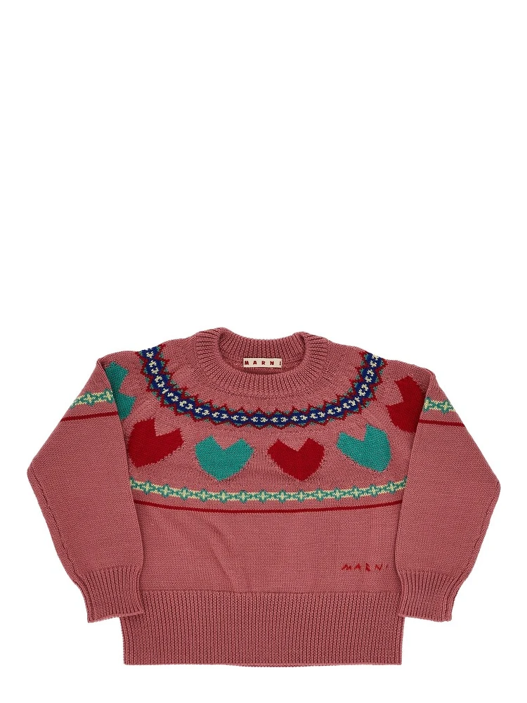 Hearts motif wool-blend sweater