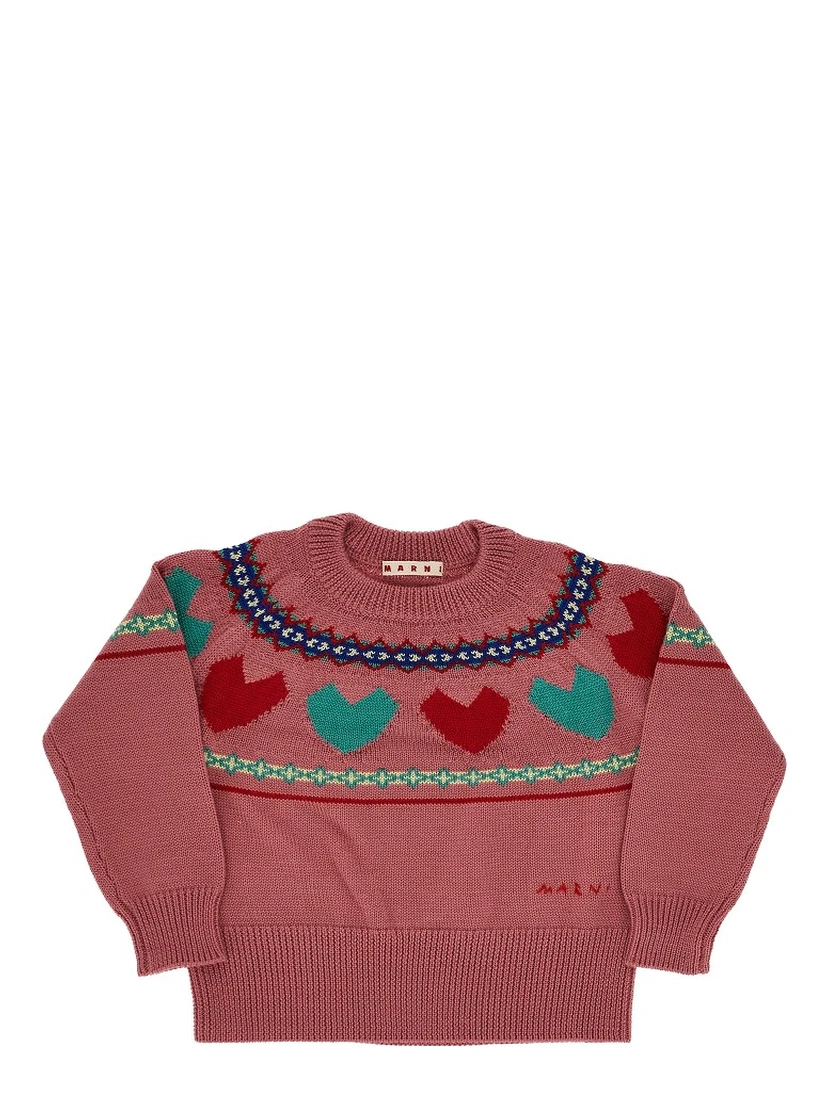 Hearts motif wool-blend sweater