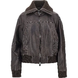 Washed leather bomber jacket