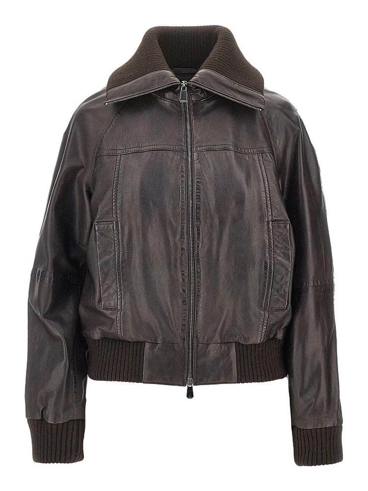 Washed leather bomber jacket