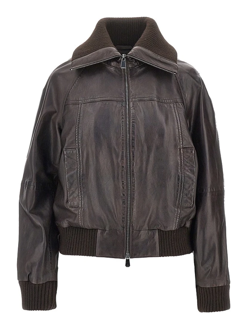 Washed leather bomber jacket