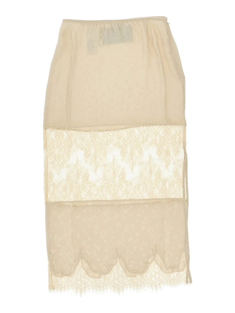 Jacquard and lace midi skirt
