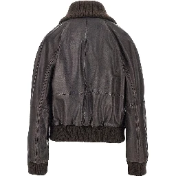 Washed leather bomber jacket