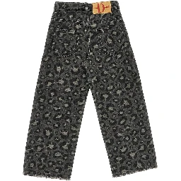 Denim pants with spotted print