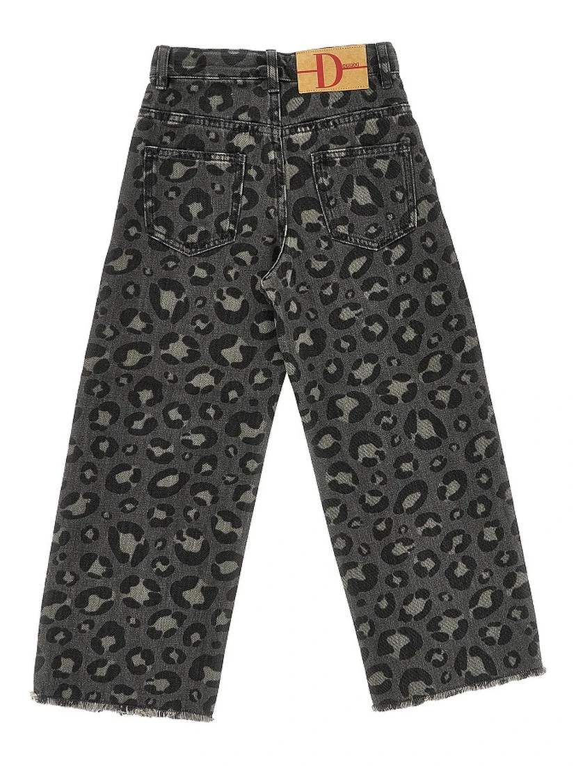 Denim pants with spotted print