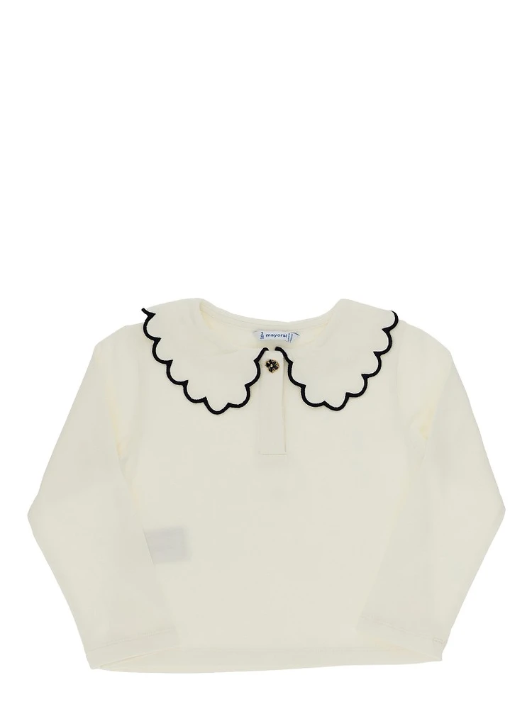 Scalloped collar jersey T-shirt