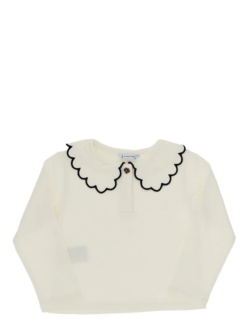 Scalloped collar jersey T-shirt