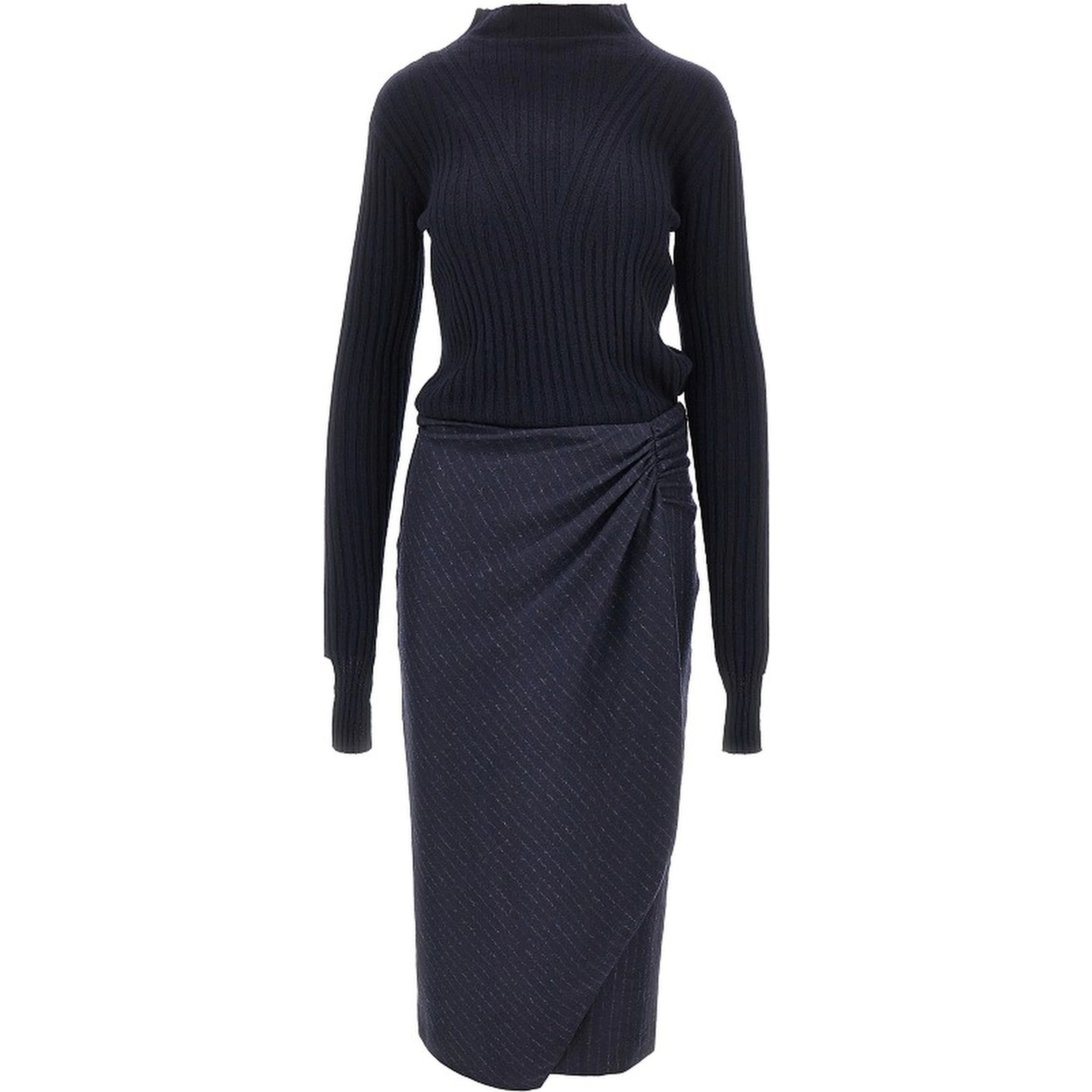 Knitted midi skirt with pinstriped skirt