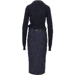 Knitted midi skirt with pinstriped skirt