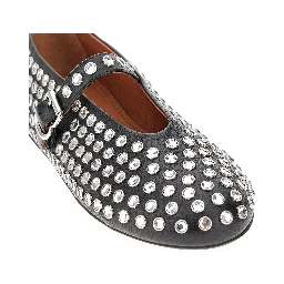 Strass-embellished leather ballerinas