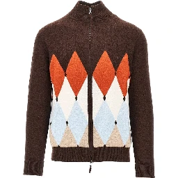 Diamond-shaped cashmere cardigan