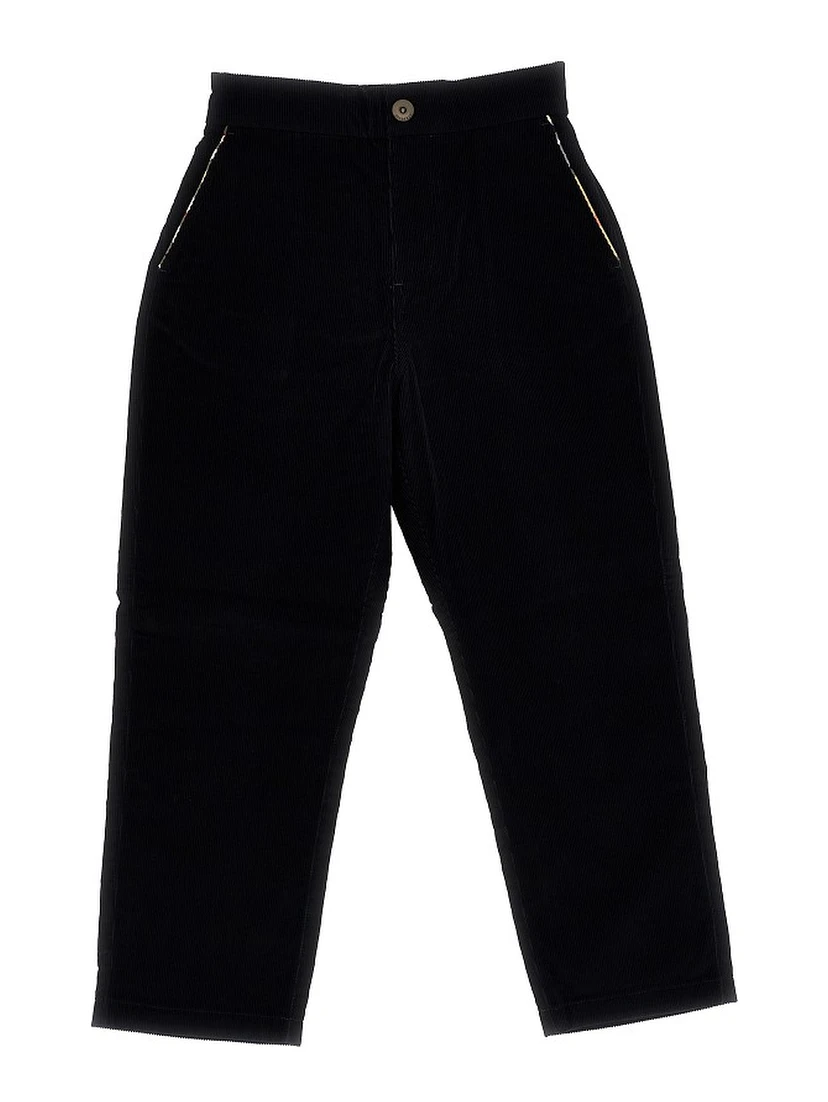 Corduroy pants with Check trimmings