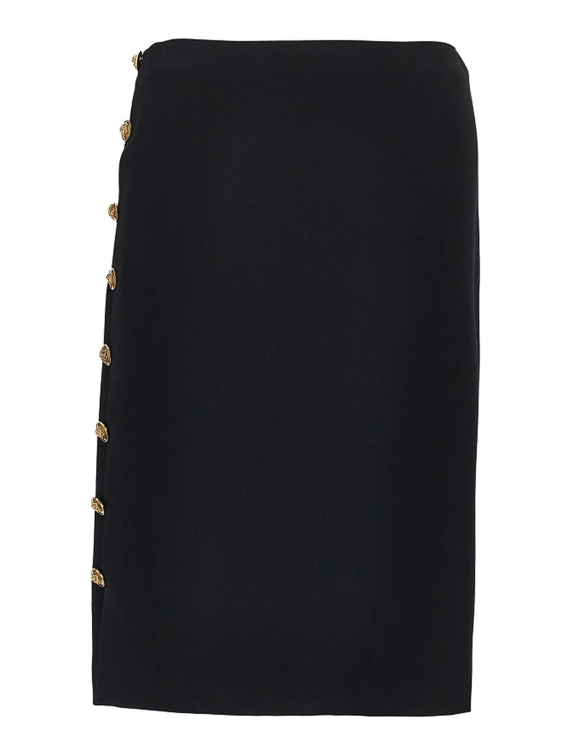 Stretch viscose skirt with Medusa buttons