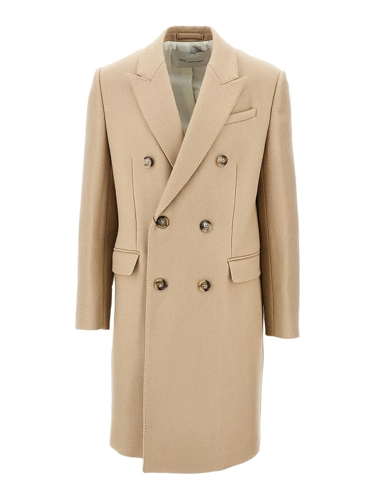 Wool gabardine double-breasted coat