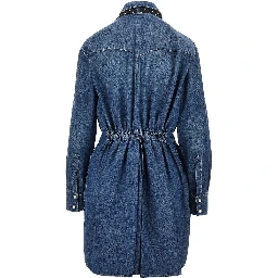 Denim mini dress with silk bow