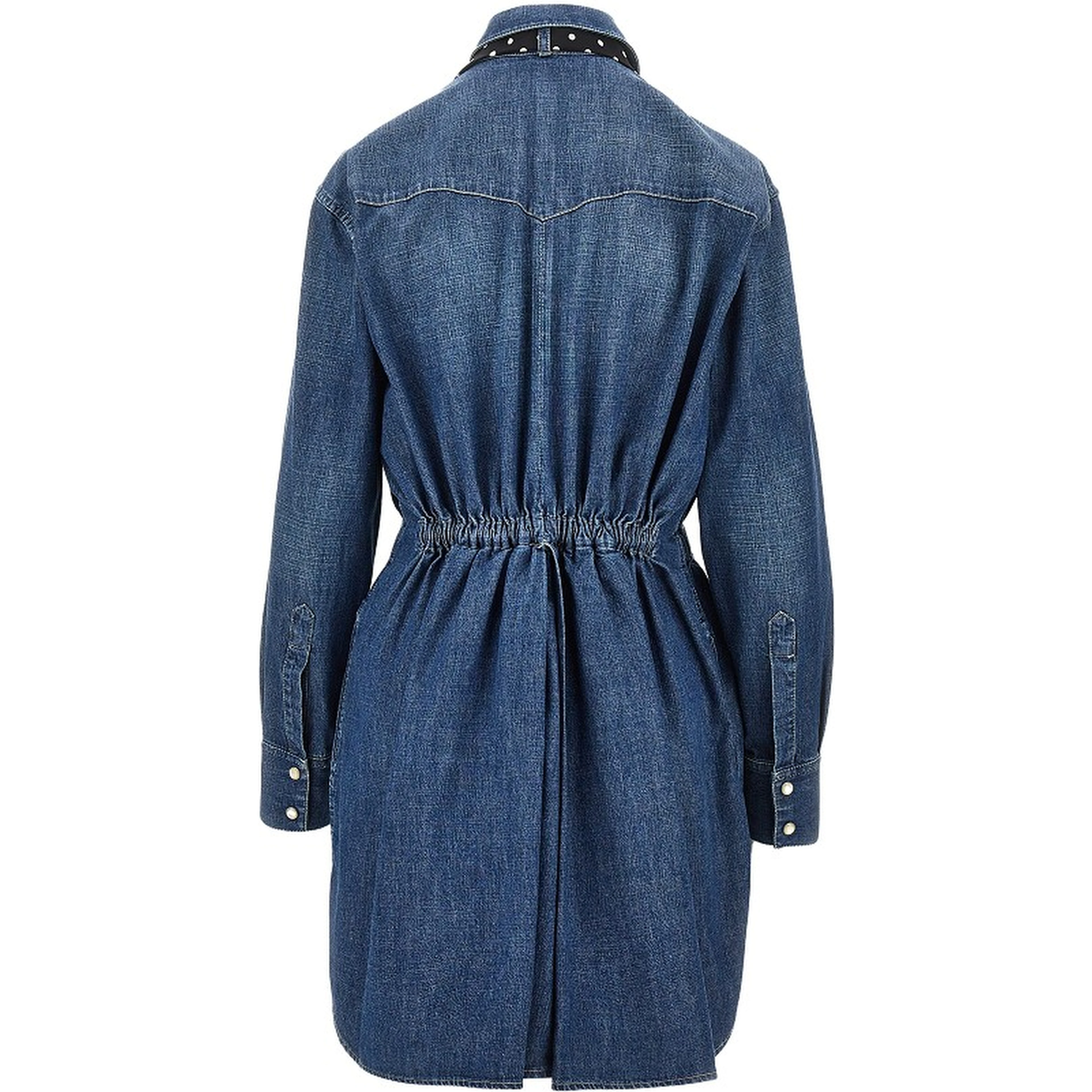 Denim mini dress with silk bow