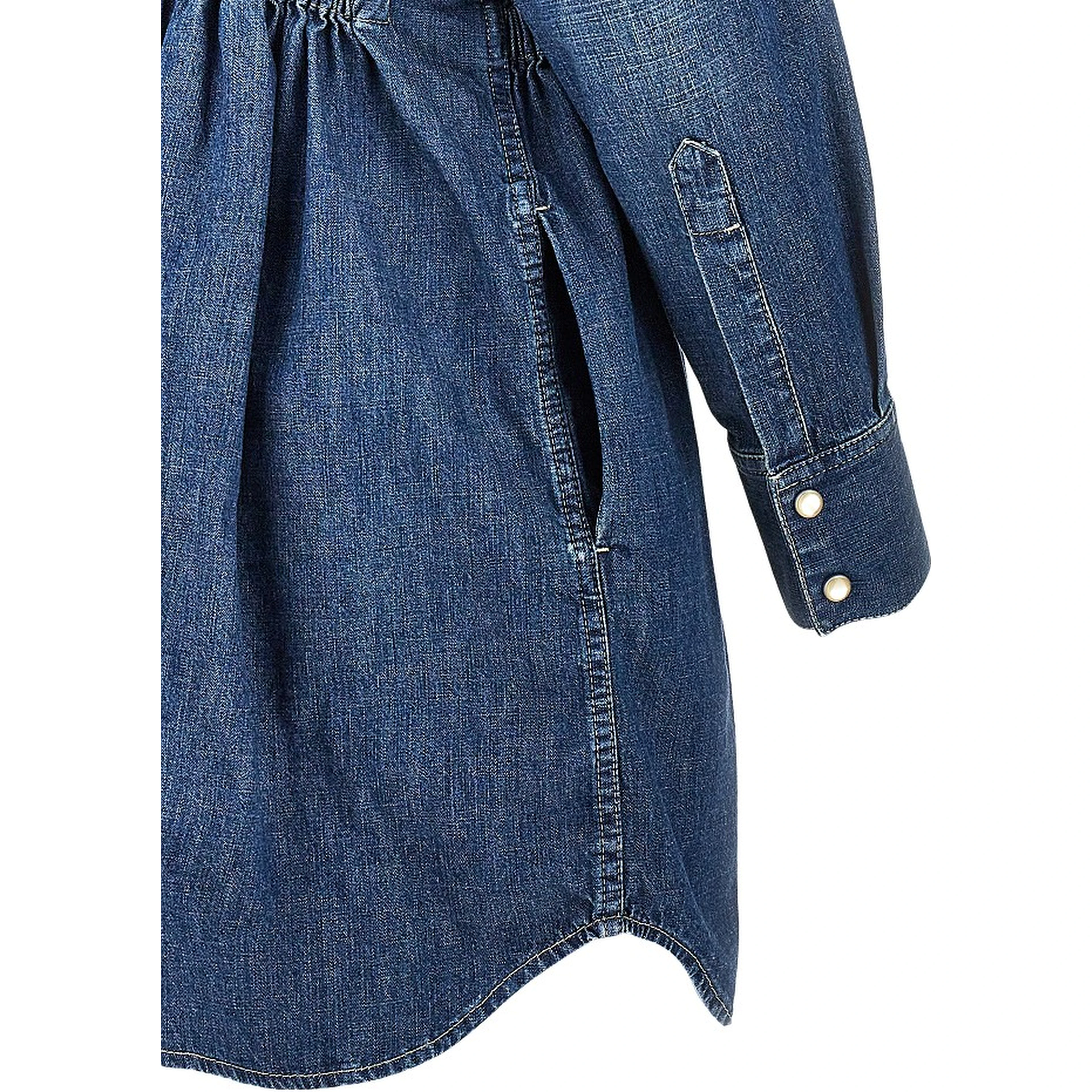 Denim mini dress with silk bow