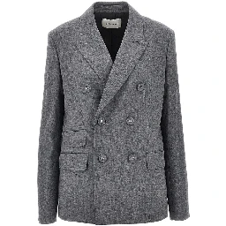 Double-breasted wool blazer with belt